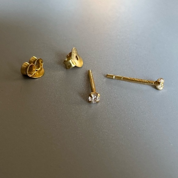 14K Gold Vermeil Teeny Tiny Minimalist Stud Earrings 2mm - Picture 8 of 9